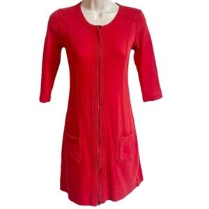 Marc Cain Sports 3/4 Sleeve Full Zip Front Cotton Mini Dress Red Small Pockets